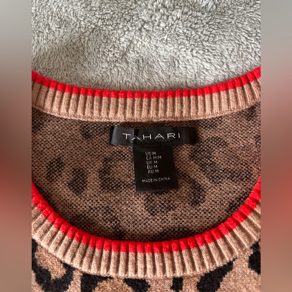 Tahari- Leopard Print Sweater with Red Accents - Picture 3 of 4